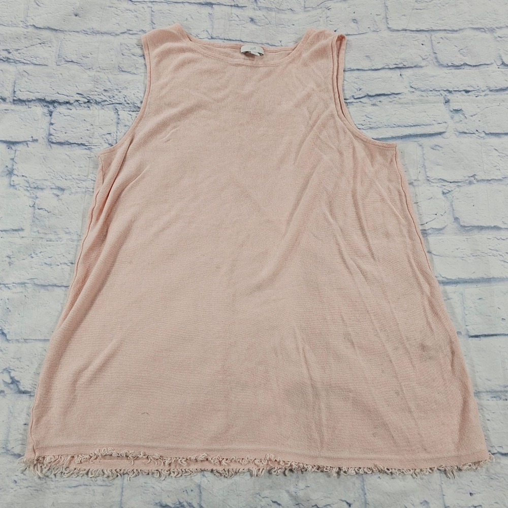 J Jill Tank Top Women M Pink Linen Blend Fringe Hem Sleeveless Knit